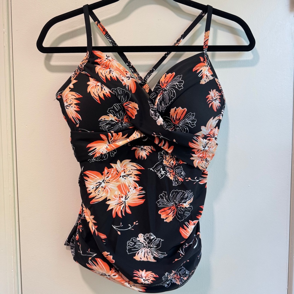 Hilor Underwire Tankini Swim Top Tummy Control Crisscross Back Big‎ Bust Sz 12